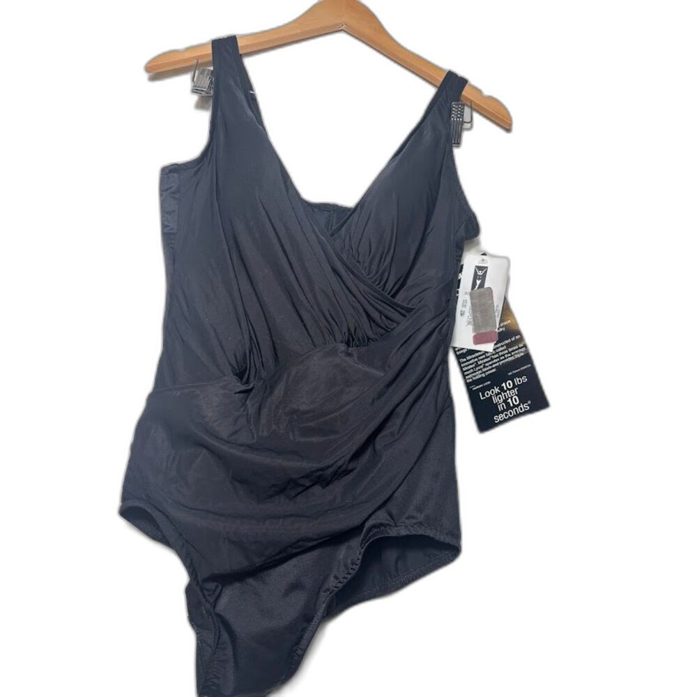 Miraclesuit One Piece Swimsuit Black Size 20W Modest Draped NWT Slimming V Neck